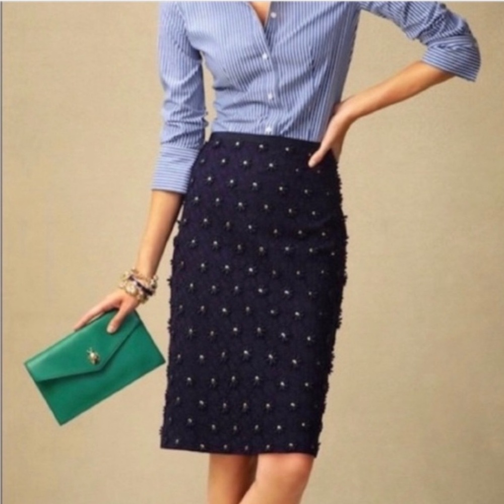 Talbots Navy Floral Eyelet Pencil Skirt